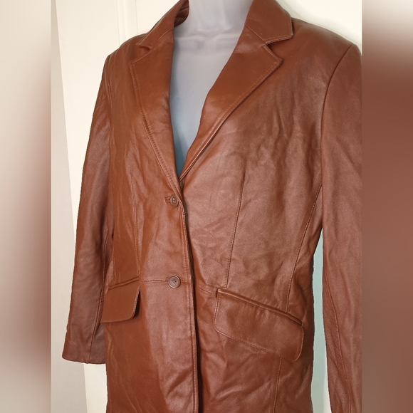 PAMELA MCCOY Vintage Winter Work Brown butterly Leather Jacket Blazer M (#1,210) - Picture 9 of 11